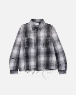 Ryoko Rain Distressed Plaid Rhinestone Flannel BlackWhite (1)