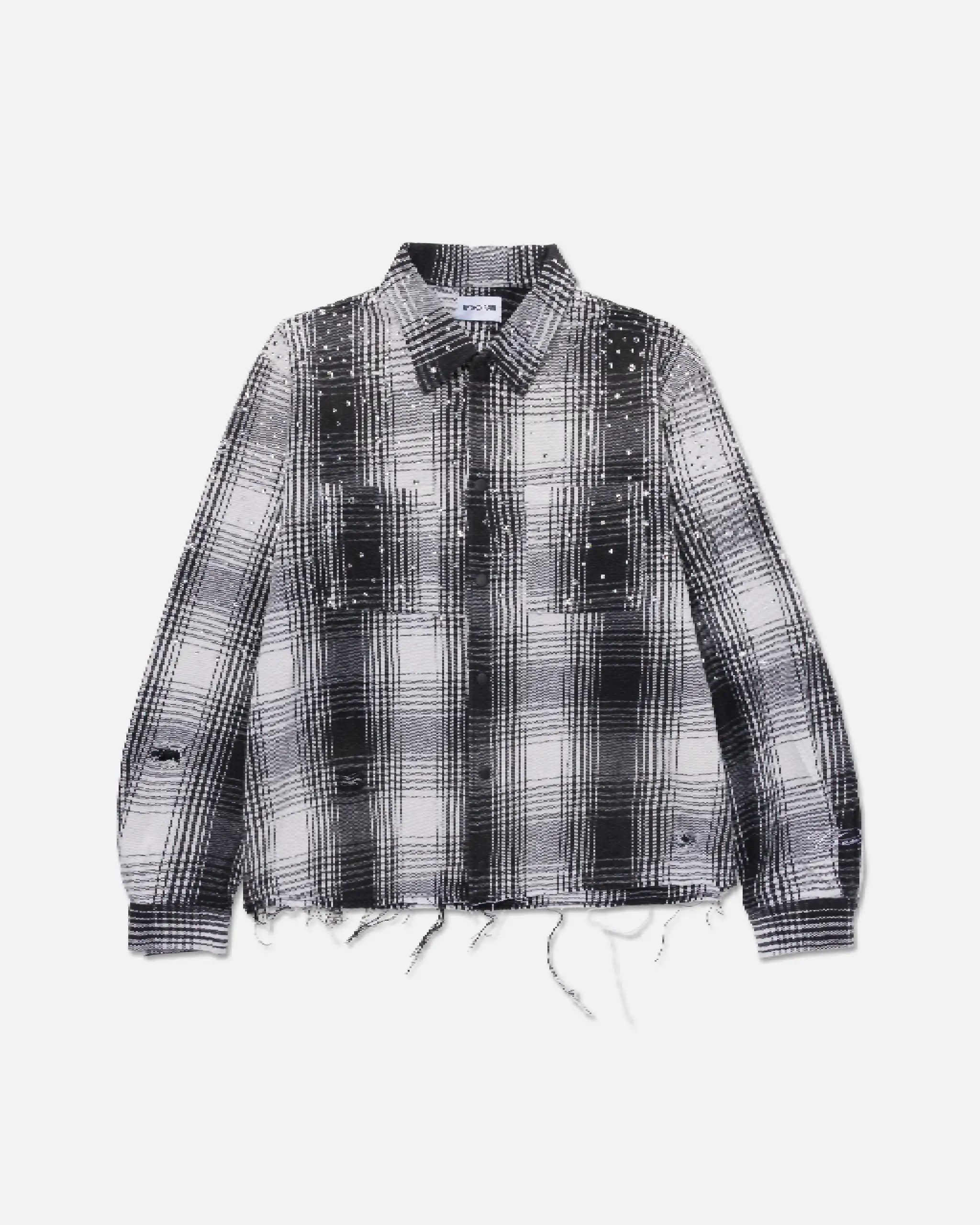 Ryoko Rain Distressed Plaid Rhinestone Flannel BlackWhite (1) Ryoko Rain Distressed Plaid Rhinestone Flannel BlackWhite (1)