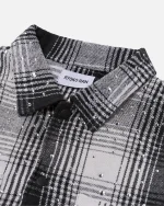 Ryoko Rain Distressed Plaid Rhinestone Flannel BlackWhite (4)
