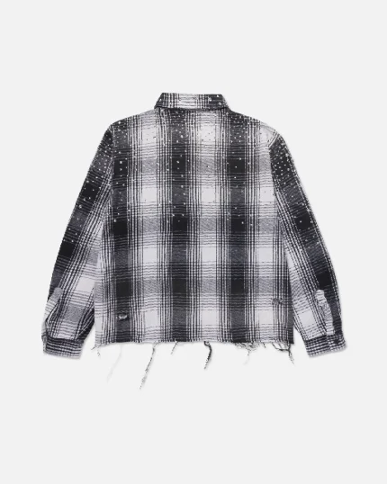 Ryoko Rain Distressed Plaid Rhinestone Flannel BlackWhite (5)