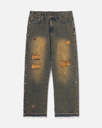 Ryoko Rain Distressed Rhinestone Jeans Rust (1)