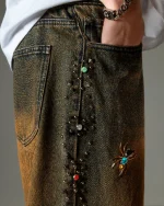Ryoko Rain Distressed Rhinestone Jeans Rust (2)