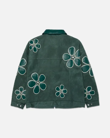 Ryoko Rain Floral Suede Work Jacket Green (6)
