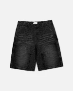 Ryoko Rain Seigaiha Double Knee Carpenter Shorts Black (2)