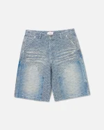 Ryoko Seigaiha Double Knee Carpenter Shorts Blue (1)