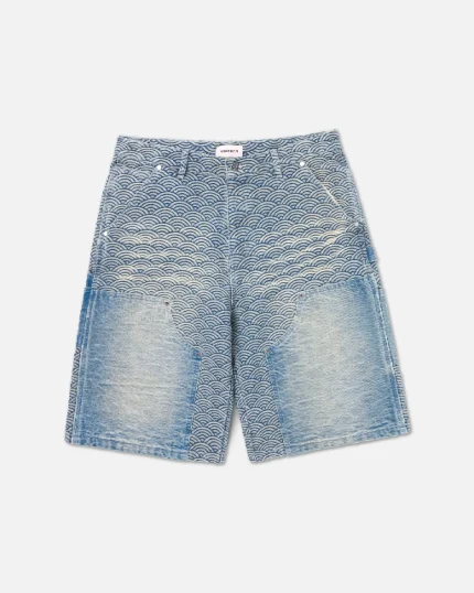 Ryoko Seigaiha Double Knee Carpenter Shorts Blue (1)
